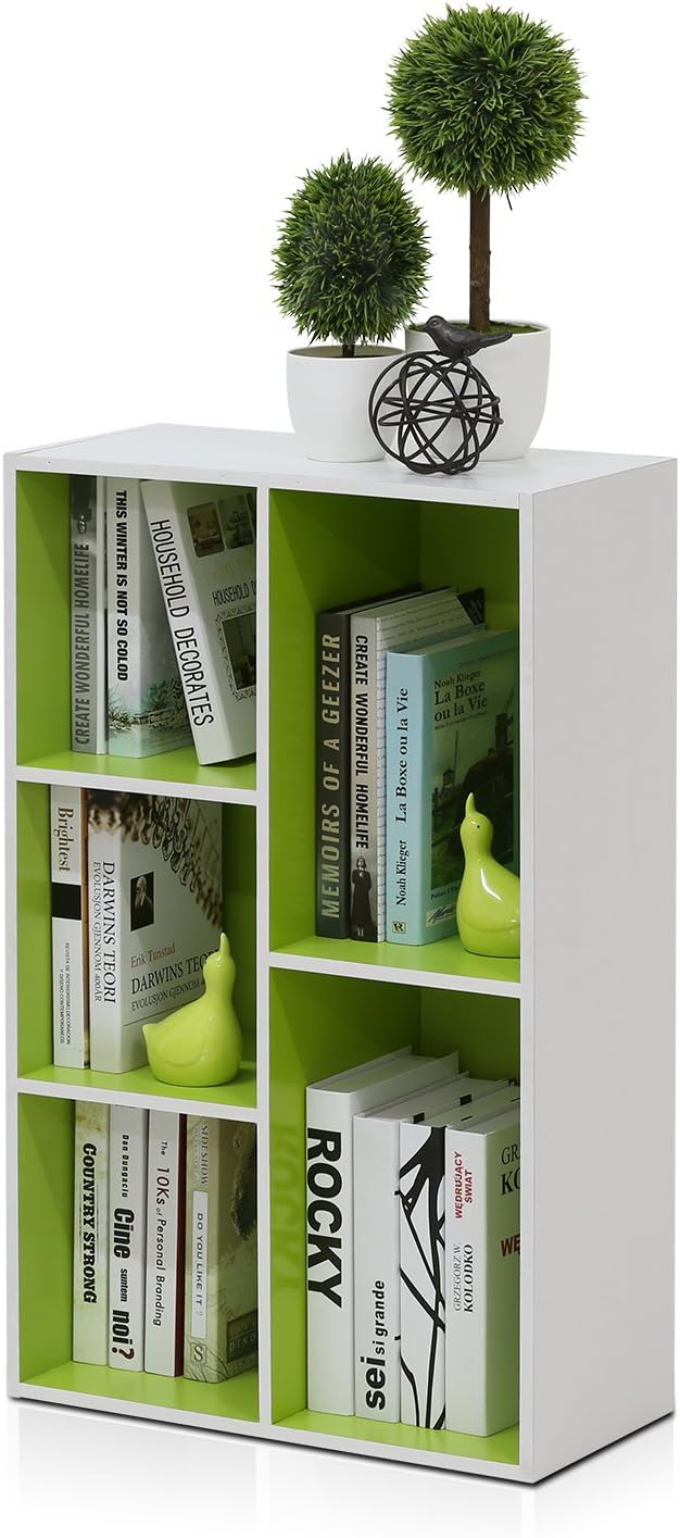 5-Cube Bookshelf, White, Reversible Bookcase for Living Room, Bedroom, Home Office