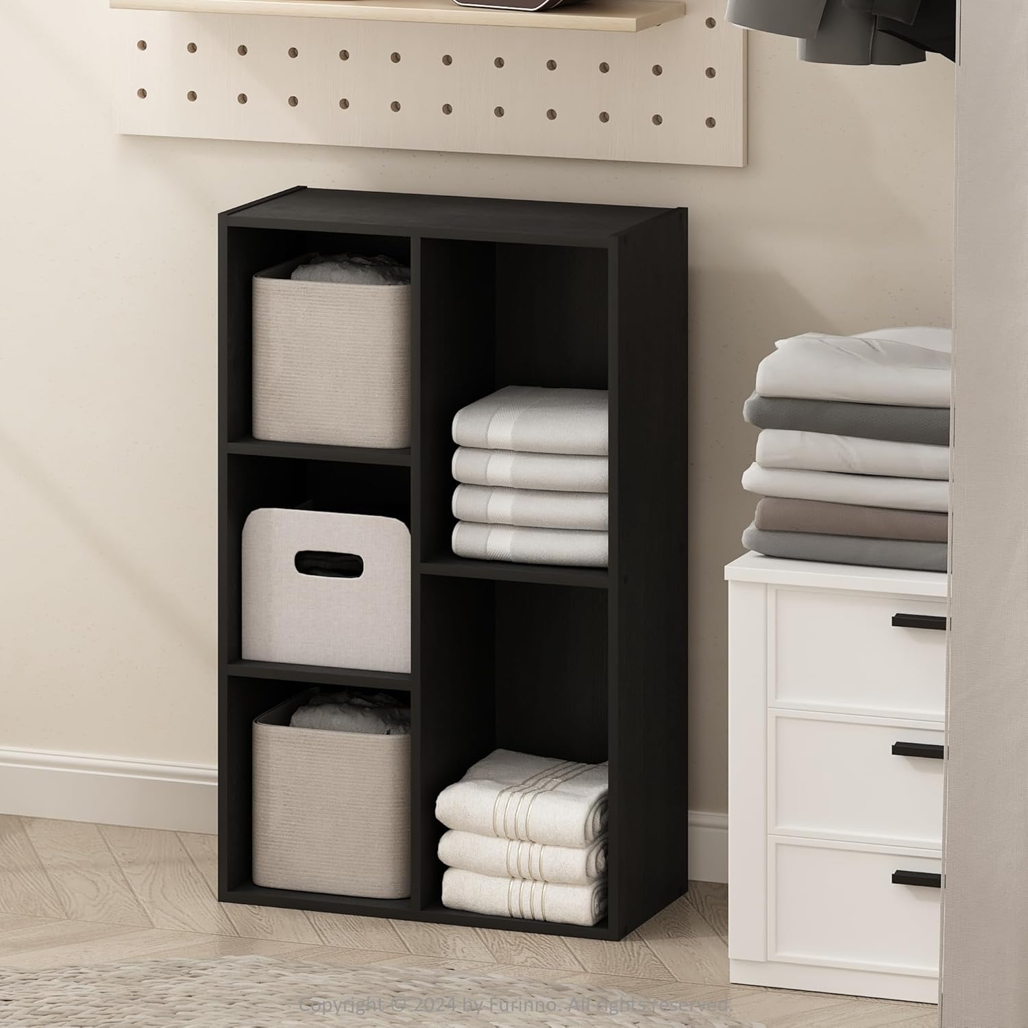 5-Cube Reversible Closet Shelf Organizer, White, Storage for Bedroom or Closet