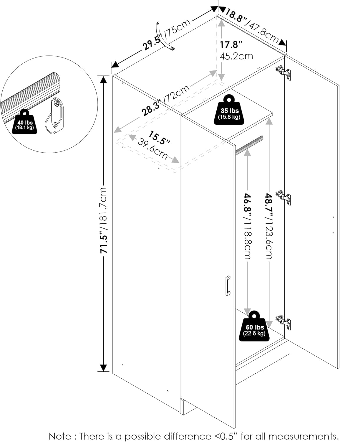 5-Cube Closed Back Bookshelf, Extra Thick Frame, Dark Oak, Storage Organizer