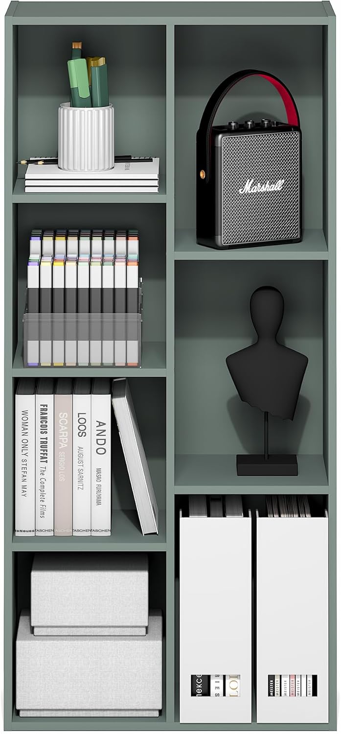 7-Cube Bookshelf, White, Bookcase for Living Room, Bedroom, Home Office