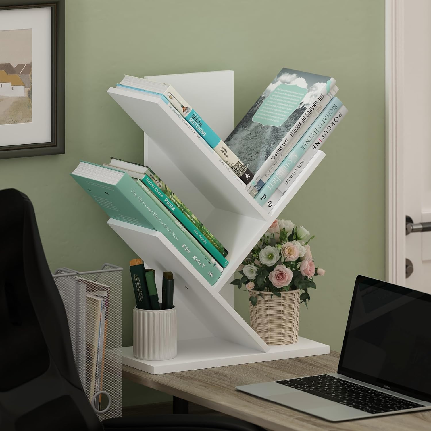 5-Cube Bookshelf, White, Reversible Bookcase for Living Room, Bedroom, Home Office