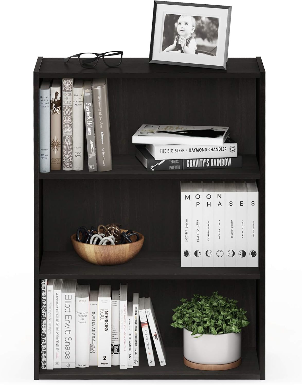 5-Cube Closed Back Bookshelf, Extra Thick Frame, Dark Oak, Storage Organizer