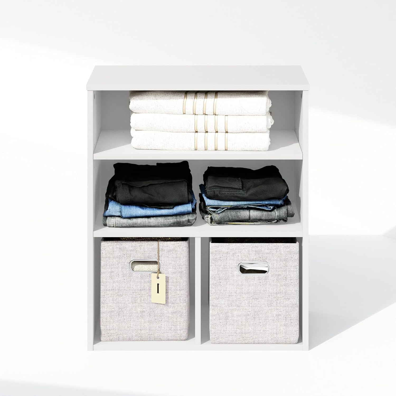 5-Cube Reversible Closet Shelf Organizer, White, Storage for Bedroom or Closet