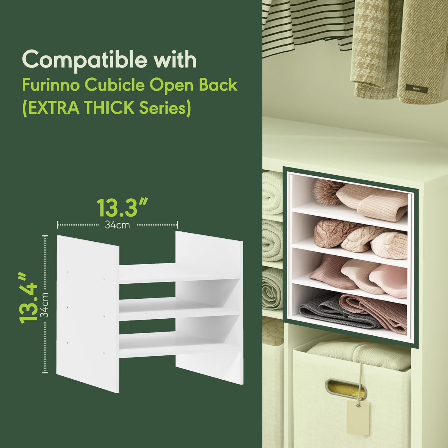 H-Shelf Cube Insert, Fits Extra Thick Cubes, White, Modular Storage Solution