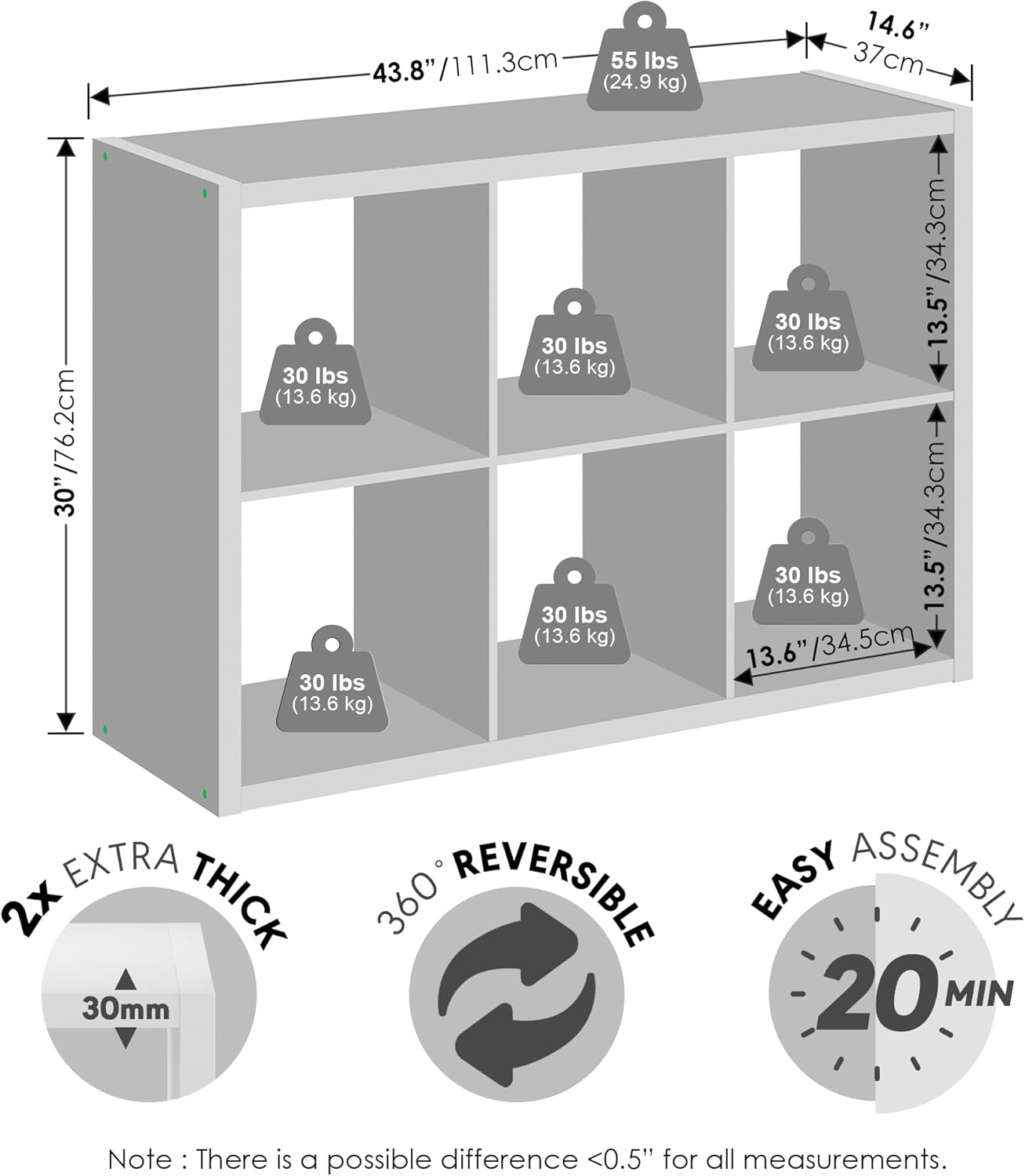H-Shelf Cube Insert, Fits Extra Thick Cubes, White, Modular Storage Solution