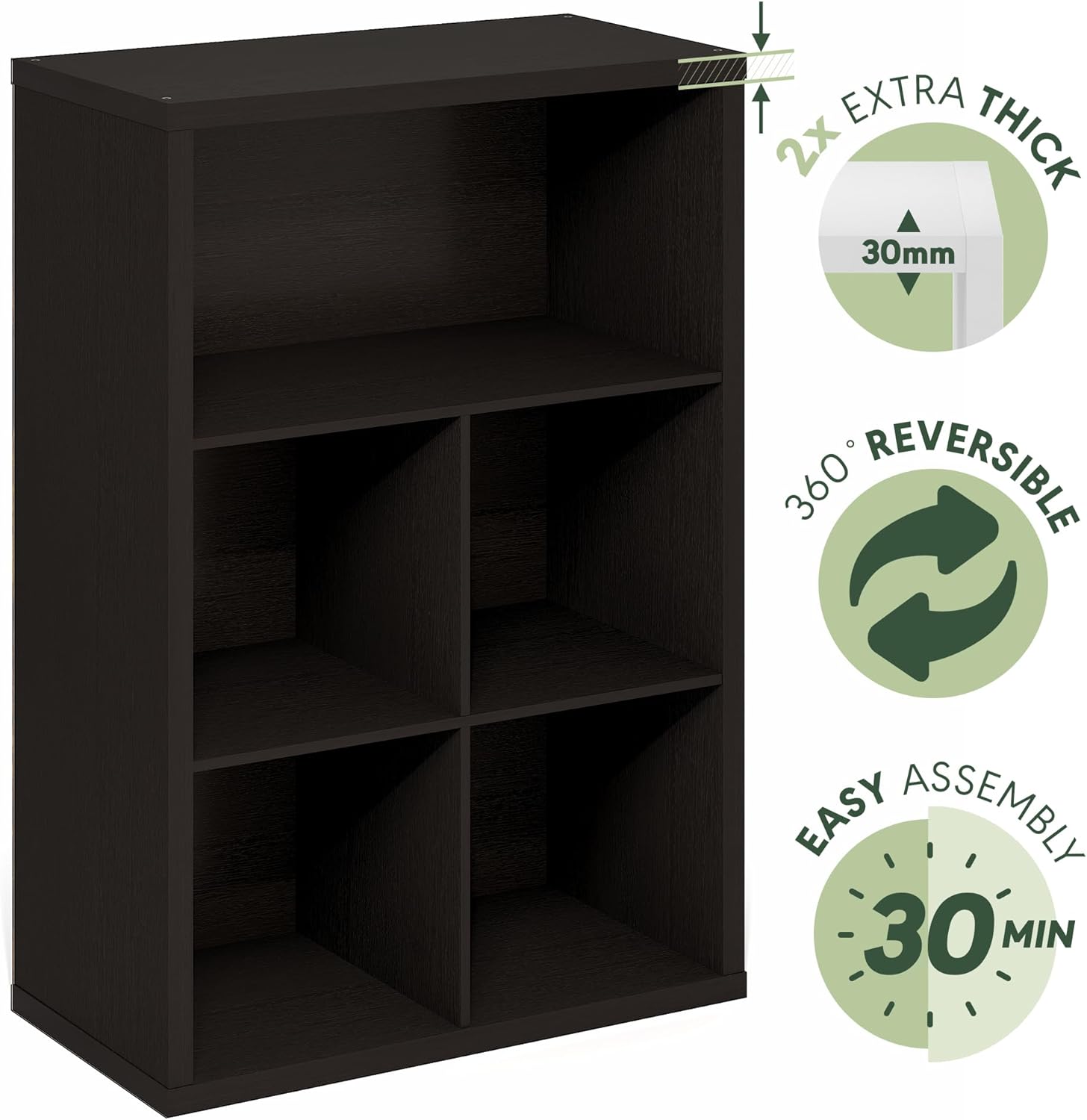 5-Cube Closed Back Bookshelf, Extra Thick Frame, Dark Oak, Storage Organizer