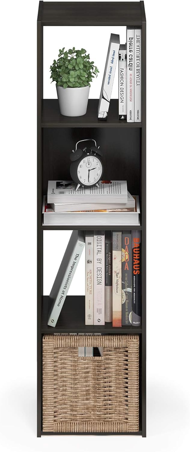 3x2 Cube Storage Bookcase Organizer with Bins, French Oak Grey/Black