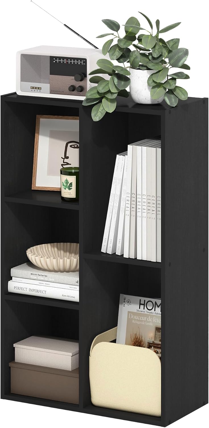 5-Cube Bookshelf, White, Reversible Bookcase for Living Room, Bedroom, Home Office