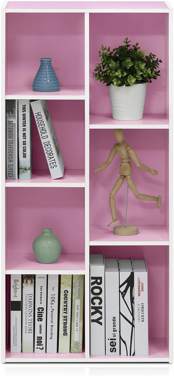 5-Cube Bookshelf, White, Reversible Bookcase for Living Room, Bedroom, Home Office