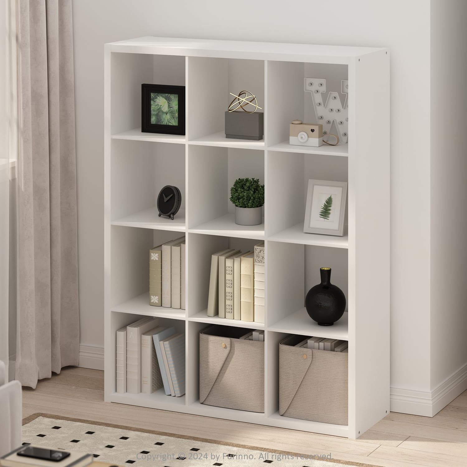 16-Cube Open Storage Shelf, Extra Thick Frame, White, Display & Organization