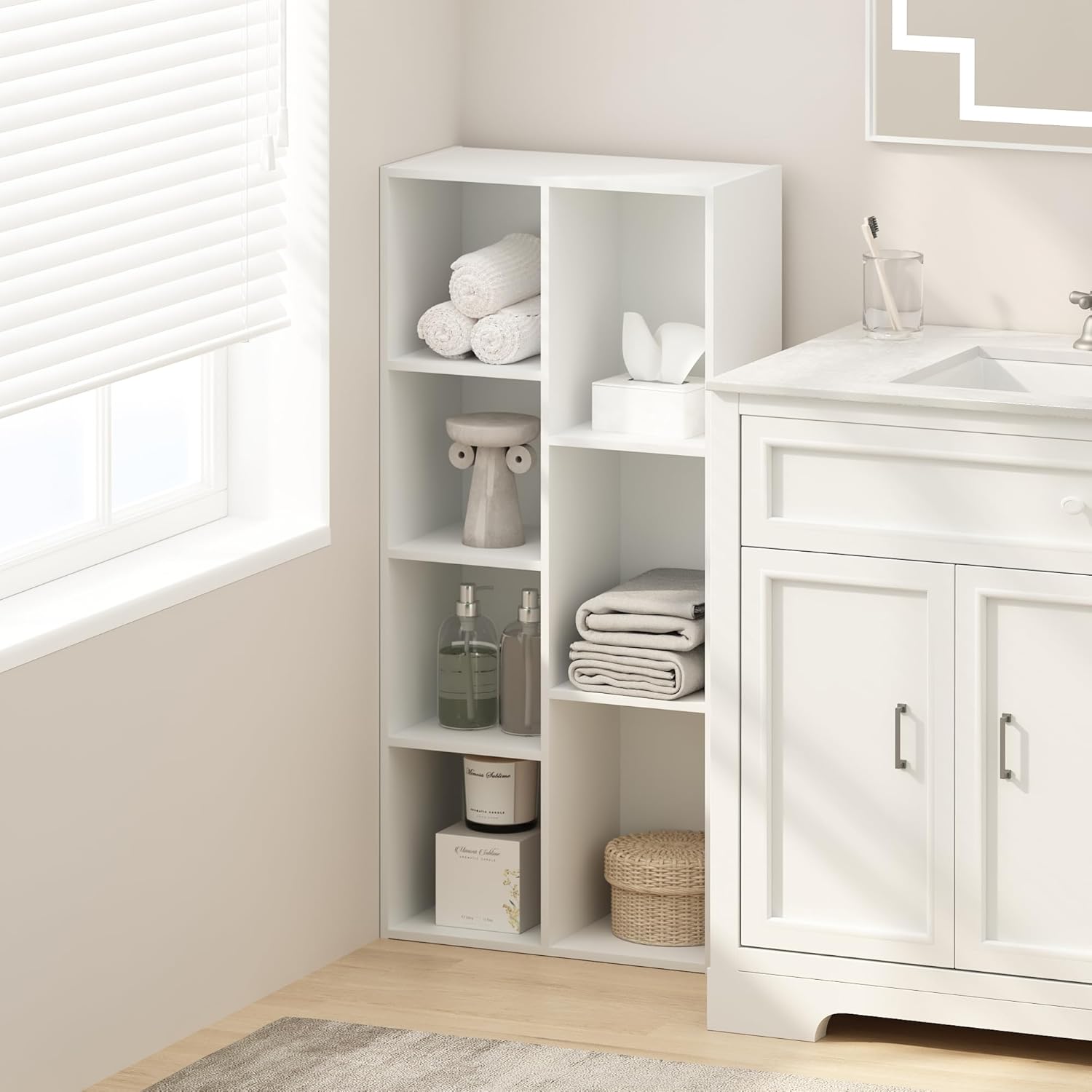 5-Cube Reversible Closet Shelf Organizer, White, Storage for Bedroom or Closet