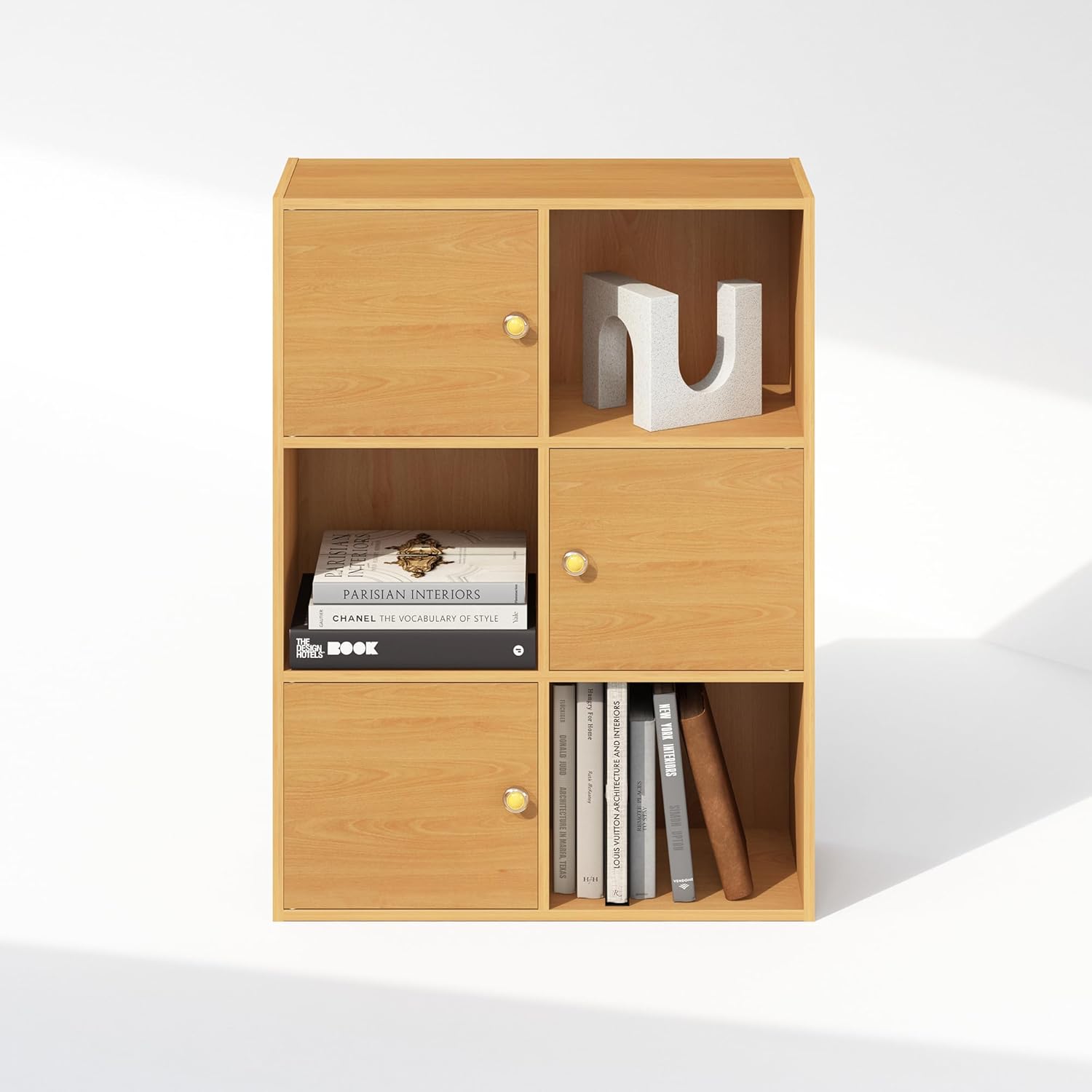 3x2 Cube Storage Bookcase Organizer with Bins, French Oak Grey/Black