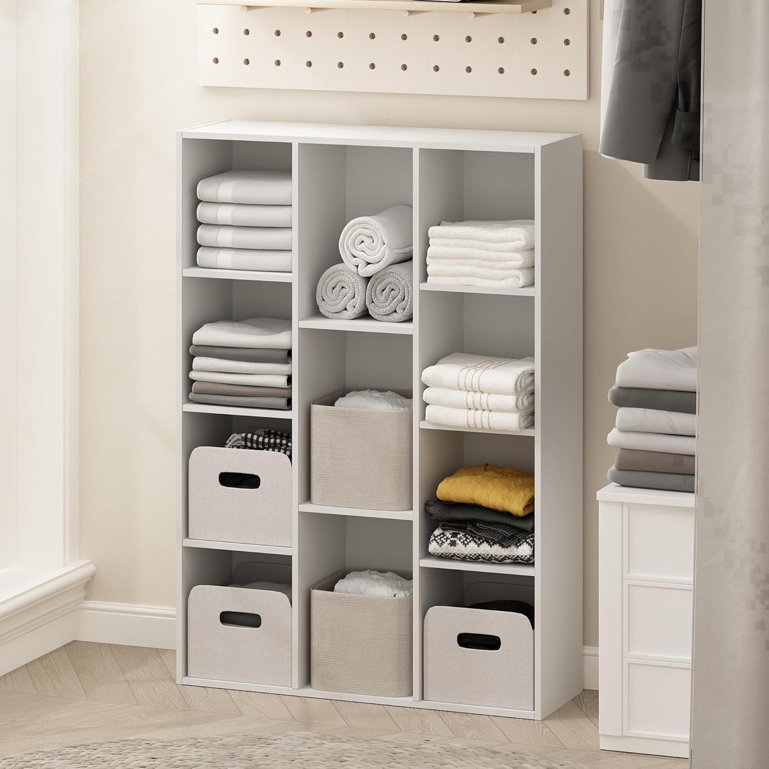 5-Cube Reversible Closet Shelf Organizer, White, Storage for Bedroom or Closet