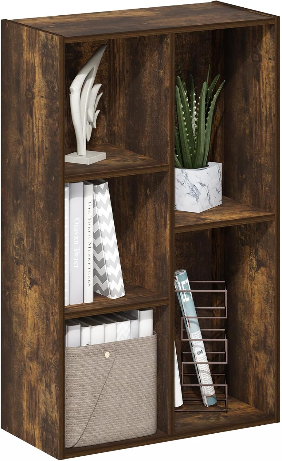 5-Cube Bookshelf, White, Reversible Bookcase for Living Room, Bedroom, Home Office