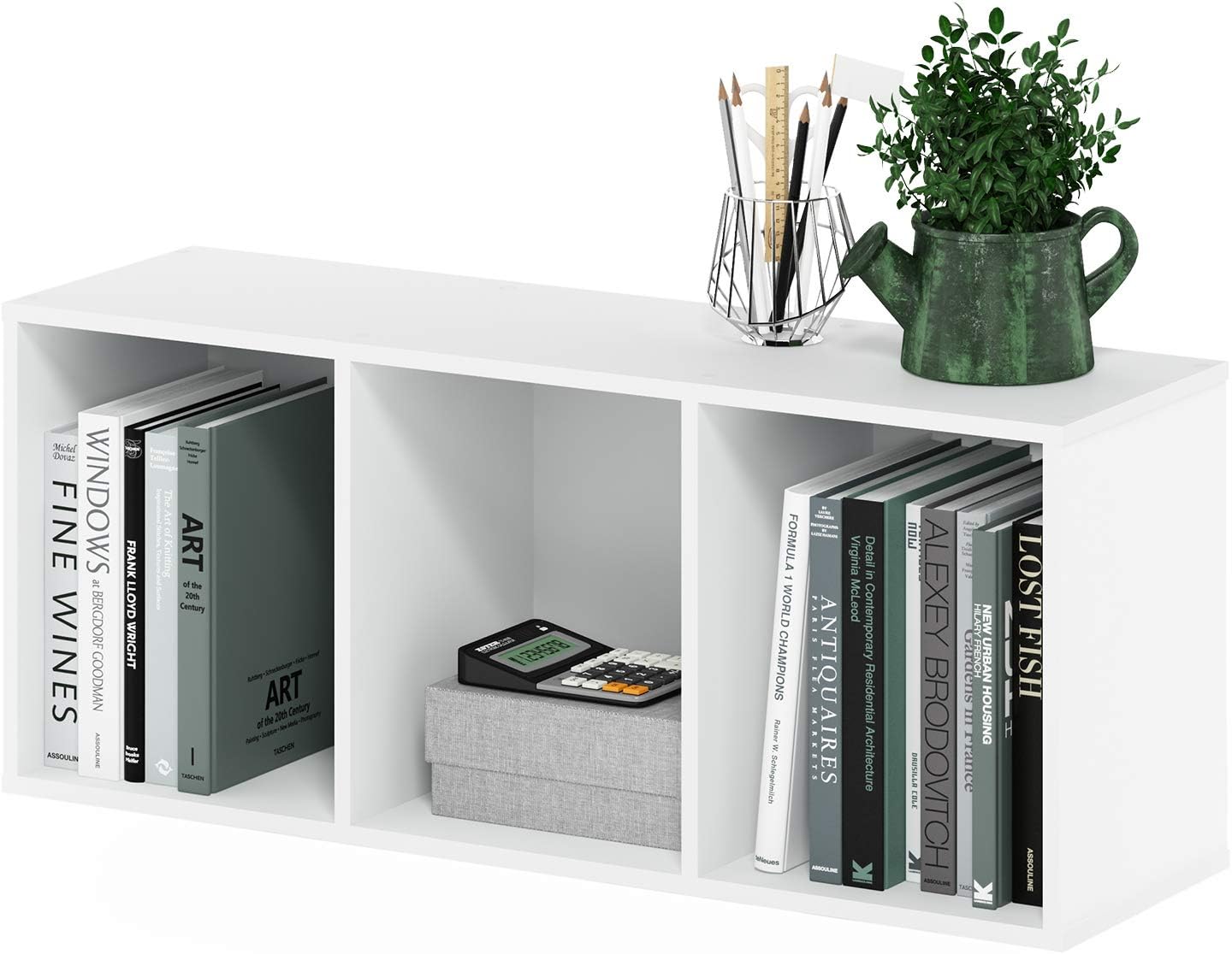 5-Cube Bookshelf, White, Reversible Bookcase for Living Room, Bedroom, Home Office