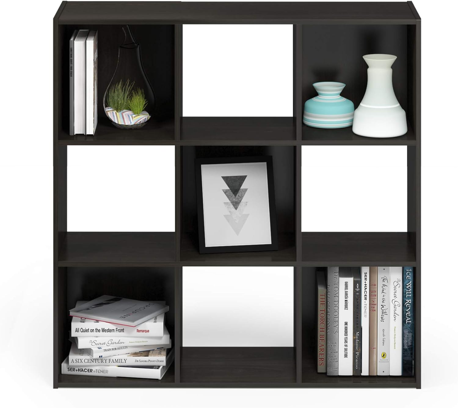 3x2 Cube Storage Bookcase Organizer with Bins, French Oak Grey/Black