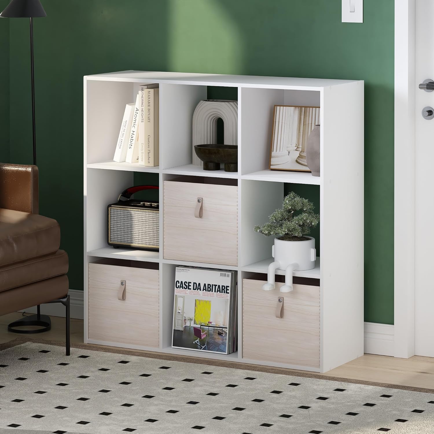 8-Cube Horizontal Bookshelf, White, Cube Storage Organizer for Bedroom & Living Room