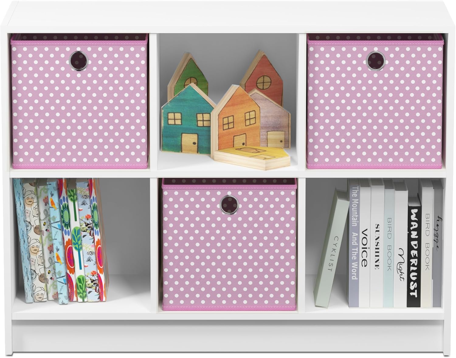 3x2 Cube Storage Bookcase Organizer with Bins, French Oak Grey/Black