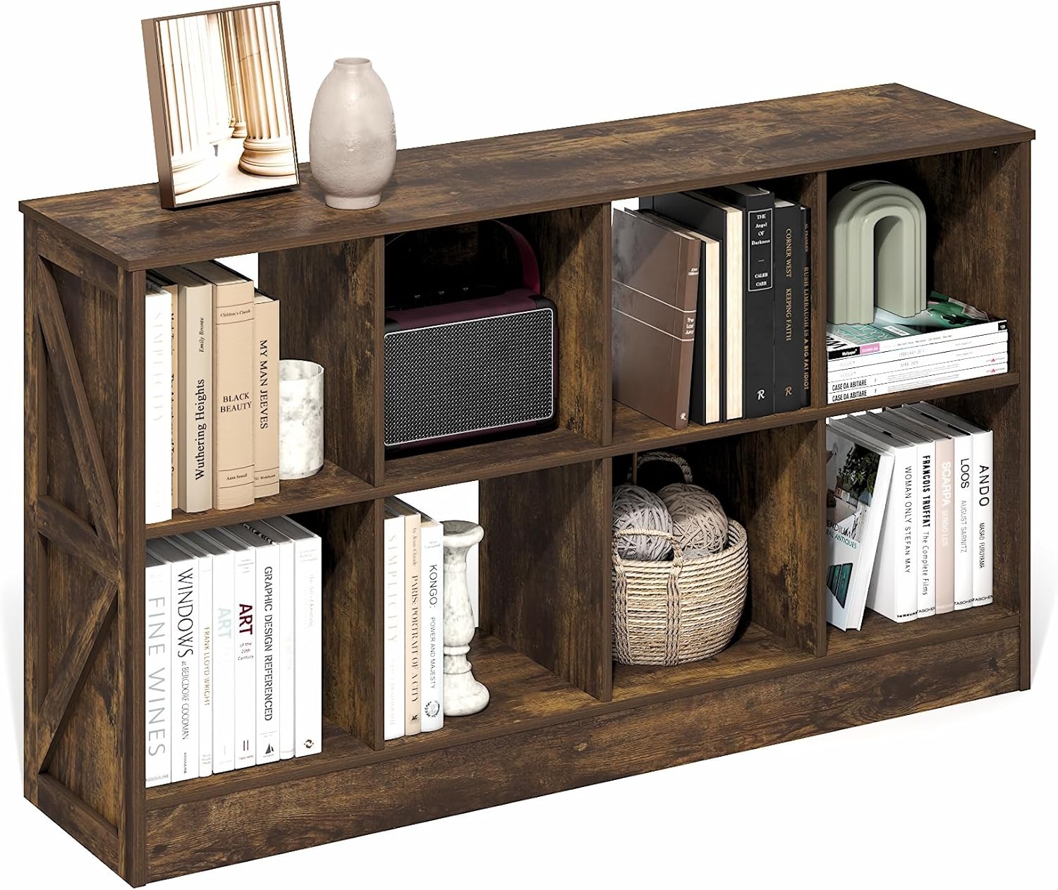 8-Cube Horizontal Bookshelf, White, Cube Storage Organizer for Bedroom & Living Room