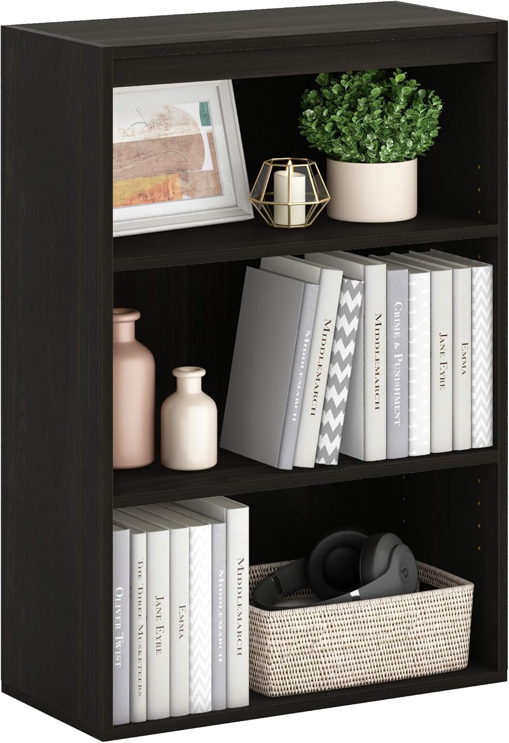 5-Cube Closed Back Bookshelf, Extra Thick Frame, Dark Oak, Storage Organizer