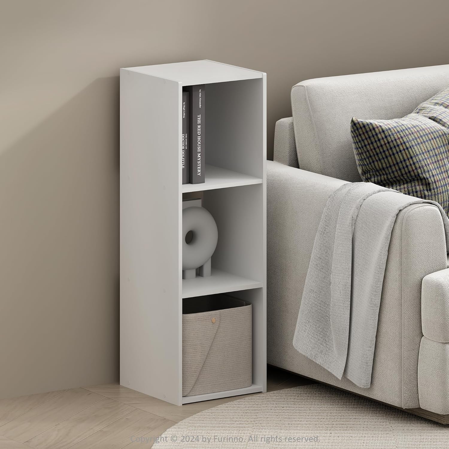 8-Cube Horizontal Bookshelf, White, Cube Storage Organizer for Bedroom & Living Room