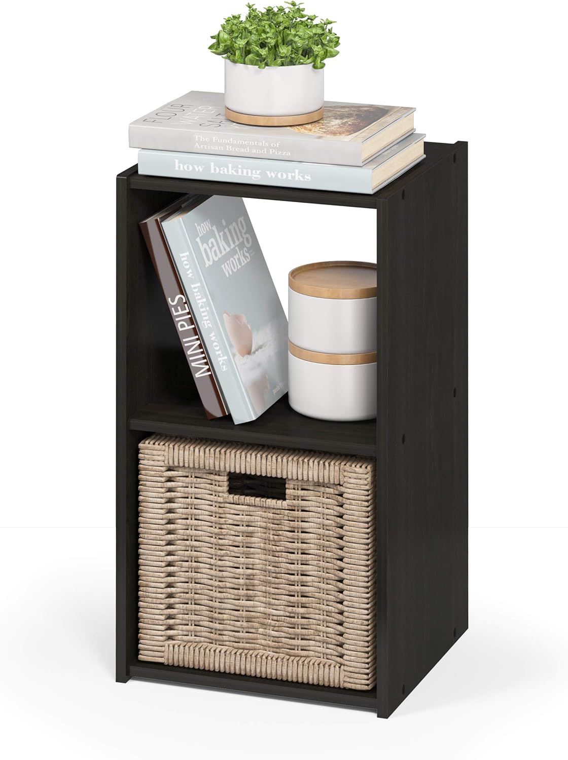 3x2 Cube Storage Bookcase Organizer with Bins, White/Black