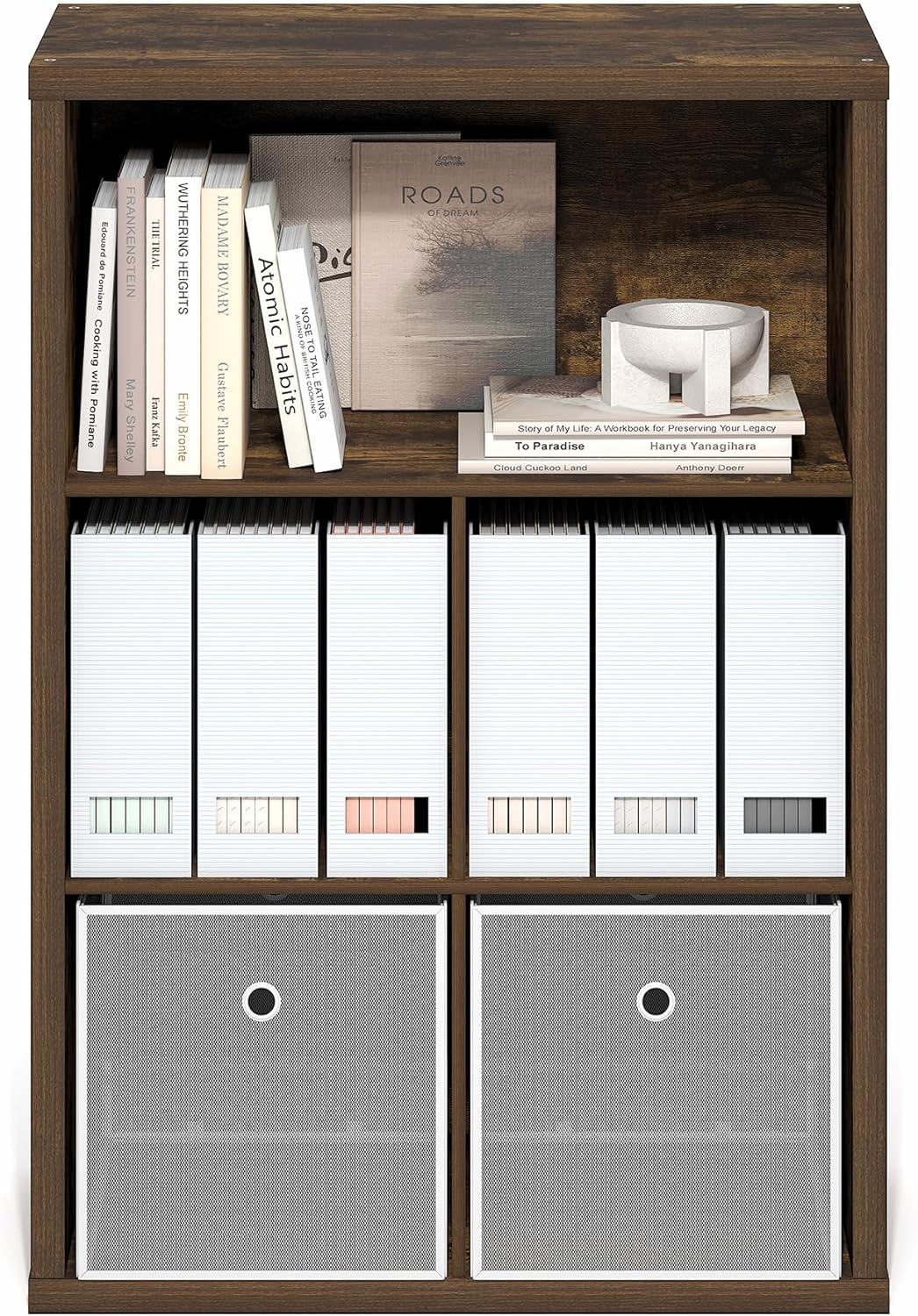 5-Cube Closed Back Bookshelf, Extra Thick Frame, Dark Oak, Storage Organizer