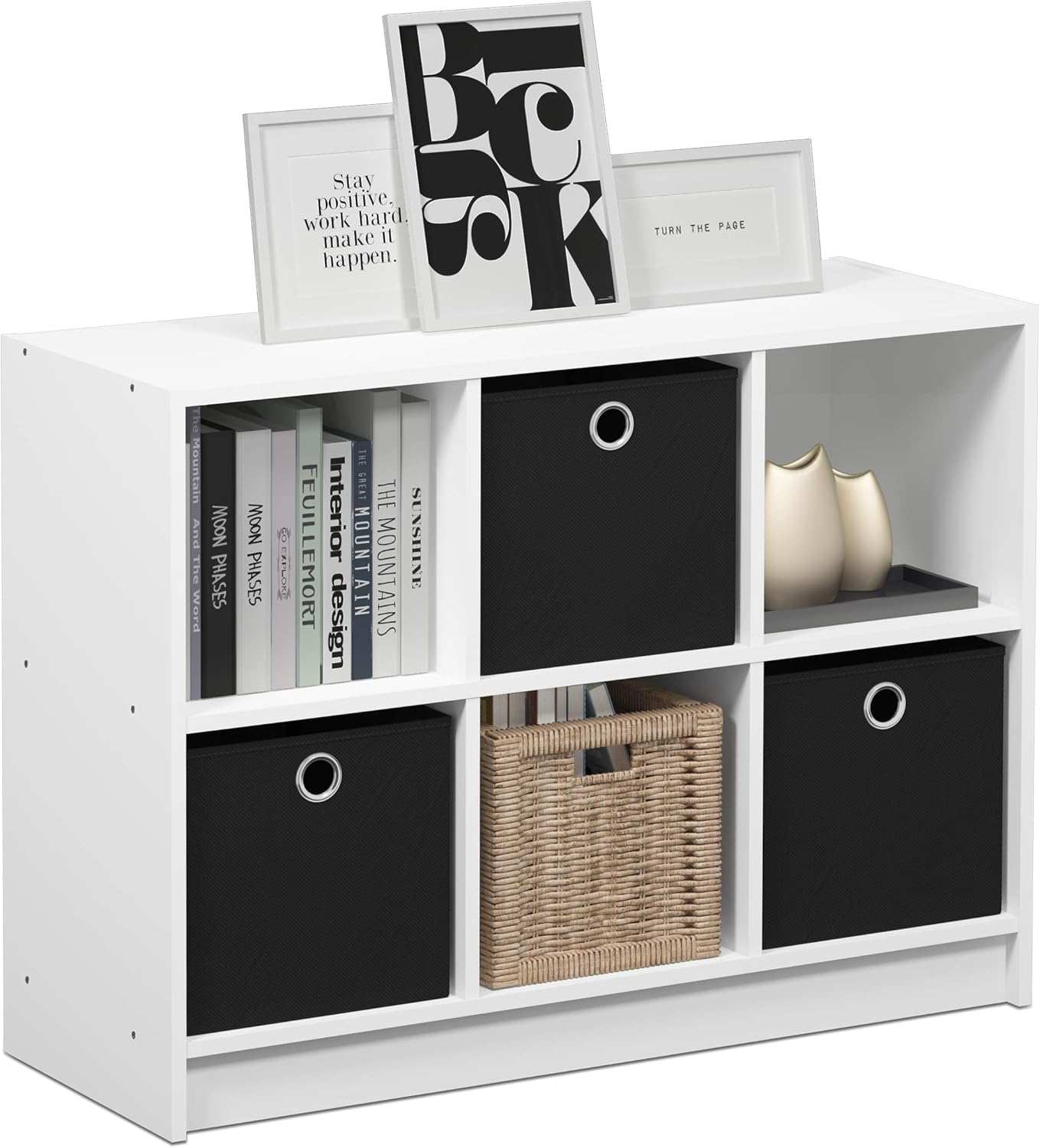 3x2 Cube Storage Bookcase Organizer with Bins, White/Black