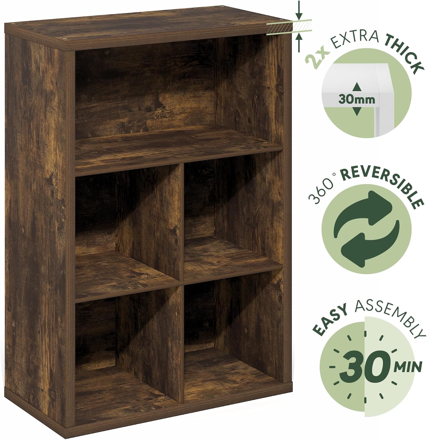 5-Cube Closed Back Bookshelf, Extra Thick Frame, Dark Oak, Storage Organizer
