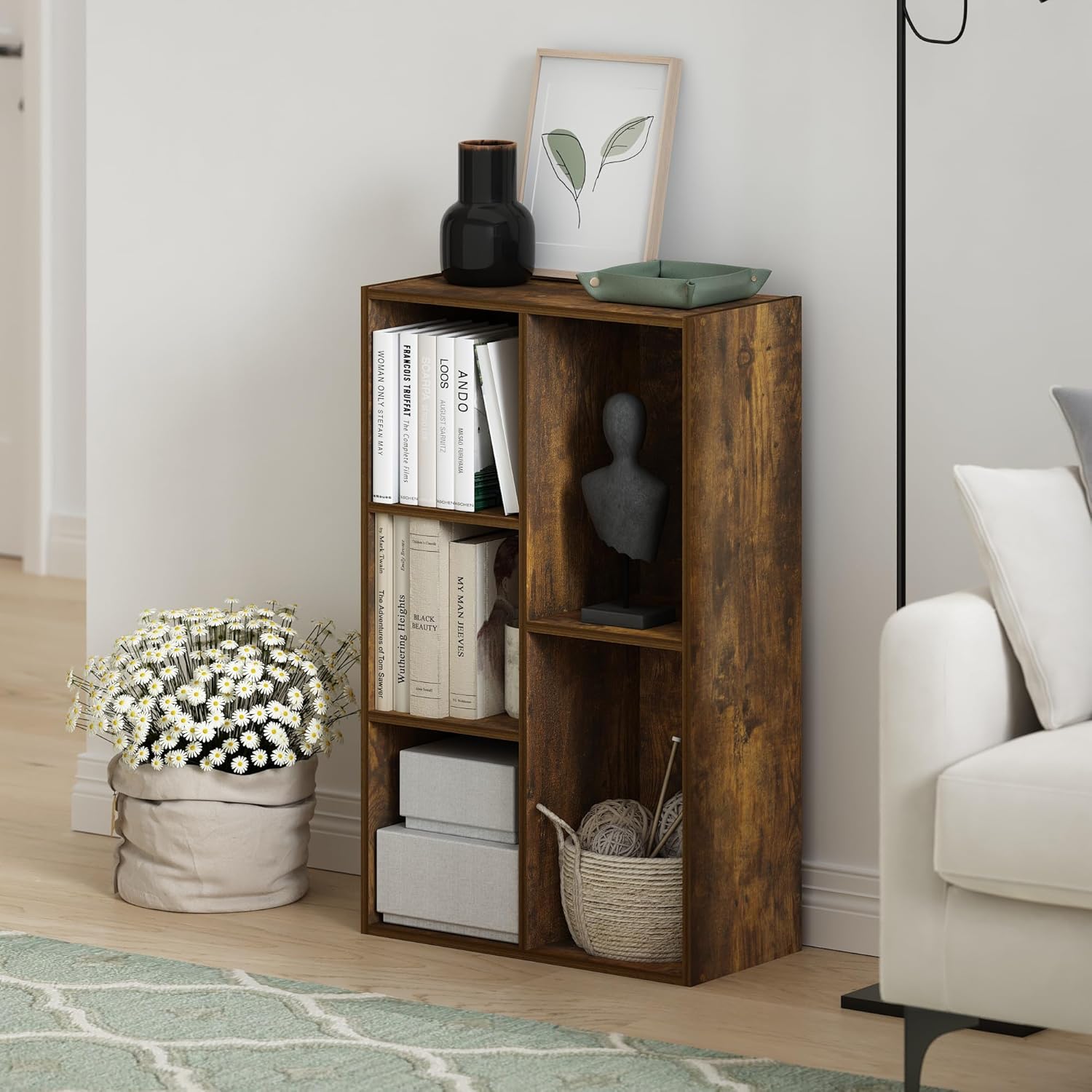 7-Cube Bookshelf, White, Bookcase for Living Room, Bedroom, Home Office