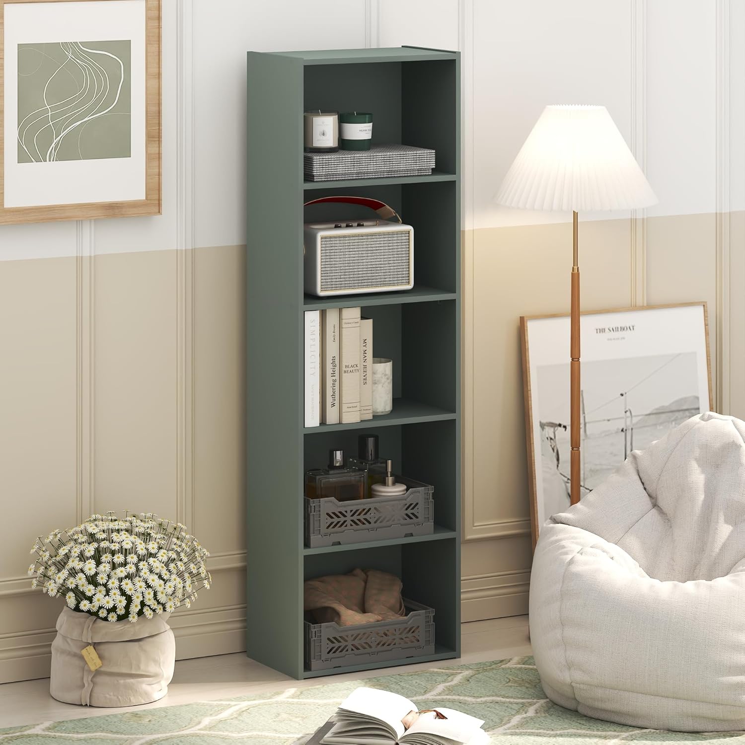 7-Cube Bookshelf, White, Bookcase for Living Room, Bedroom, Home Office