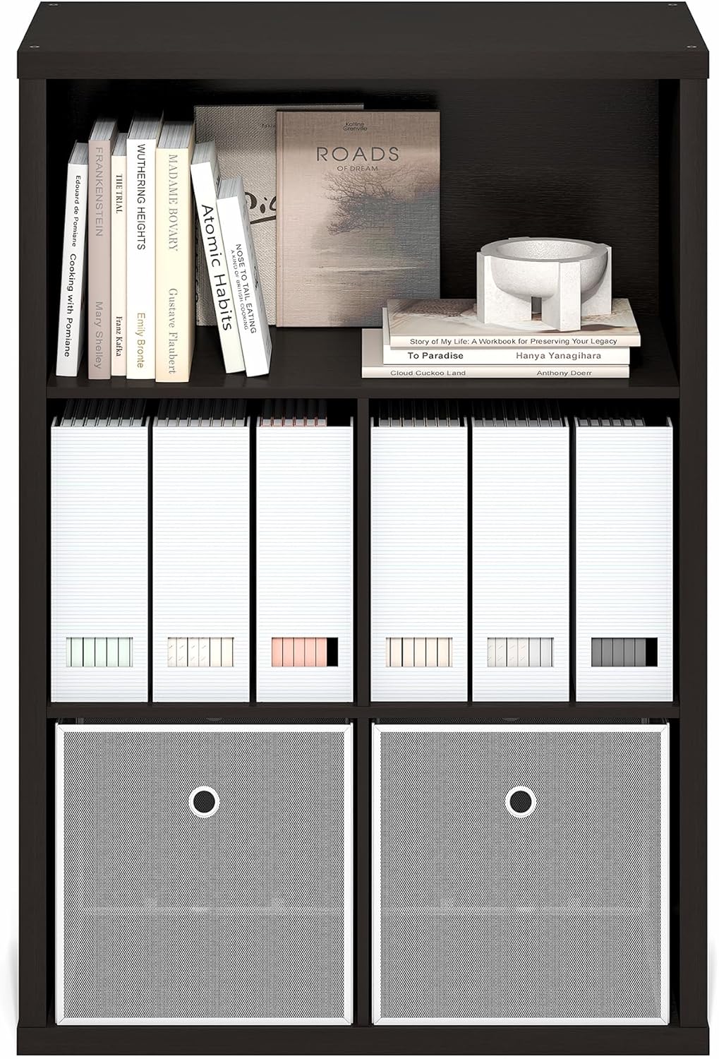 5-Cube Closed Back Bookshelf, Extra Thick Frame, Dark Oak, Storage Organizer