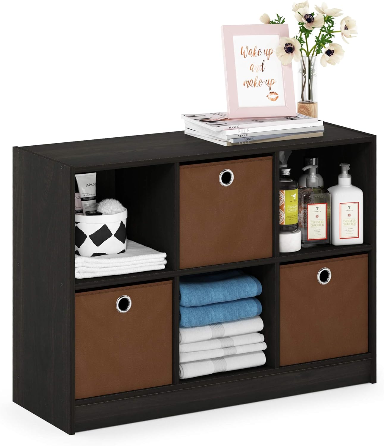 3x2 Cube Storage Bookcase Organizer with Bins, White/Black