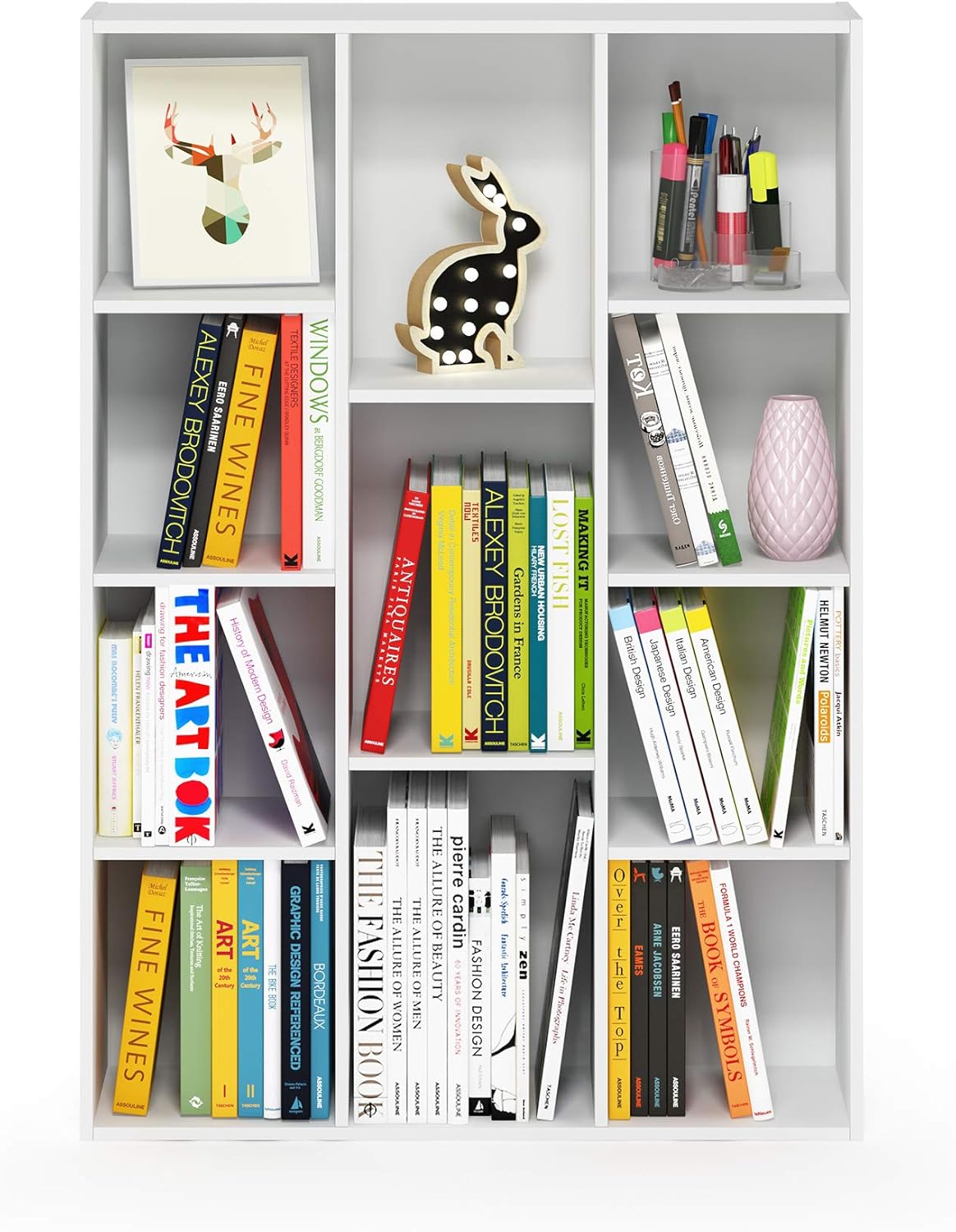 5-Cube Bookshelf, White, Reversible Bookcase for Living Room, Bedroom, Home Office