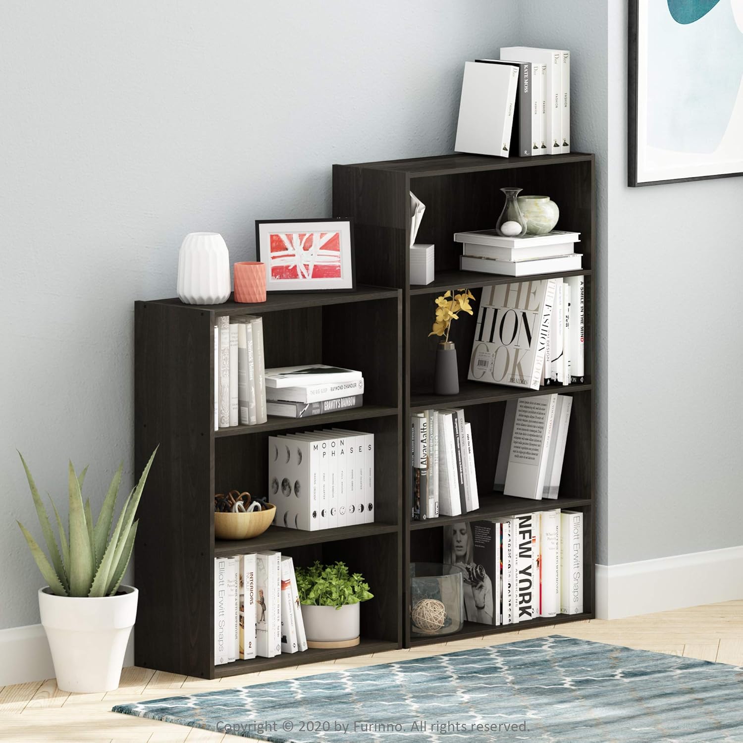 5-Cube Closed Back Bookshelf, Extra Thick Frame, Dark Oak, Storage Organizer