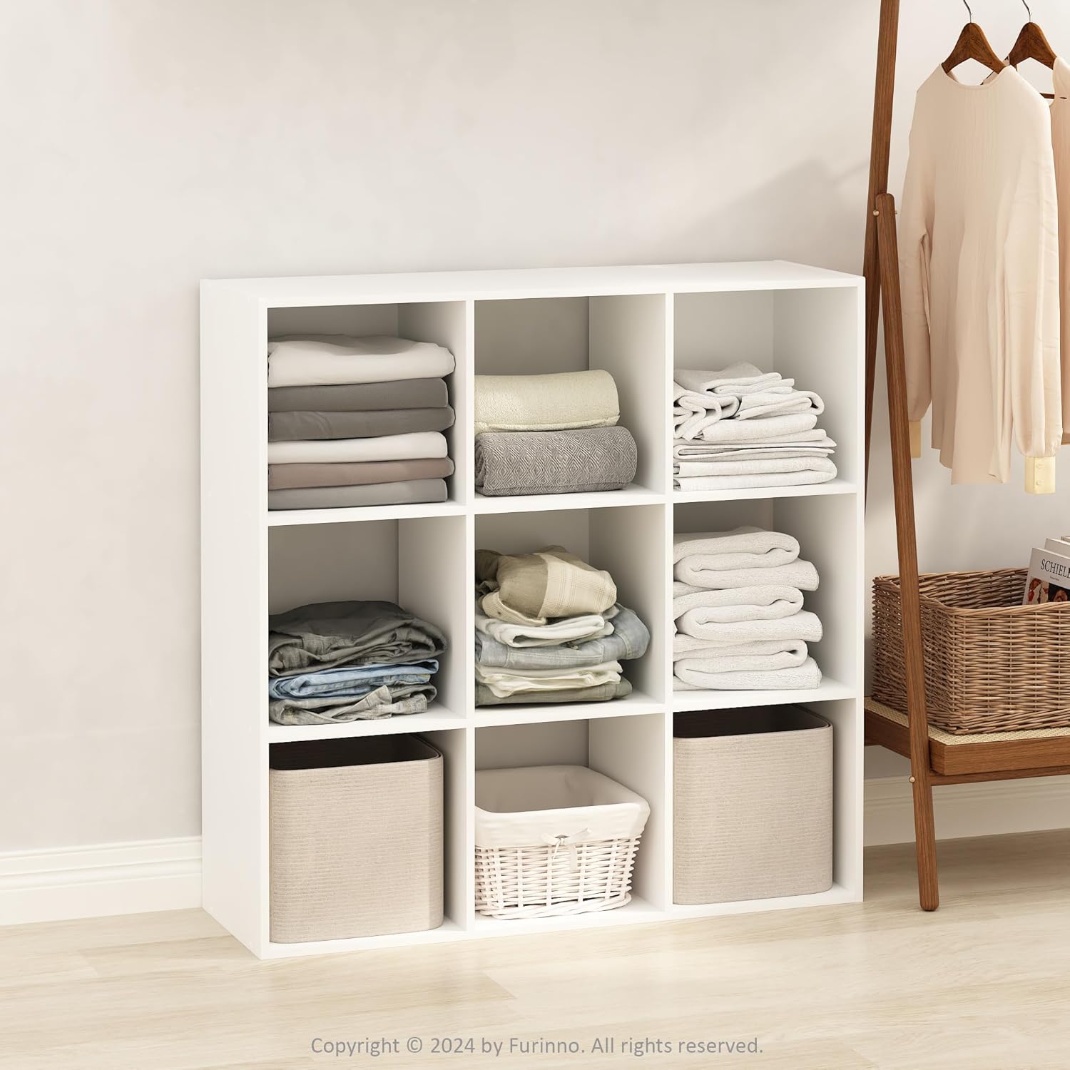 9-Cube Open Shelf Closet Organizer, White, Wardrobe and Bedroom Storage