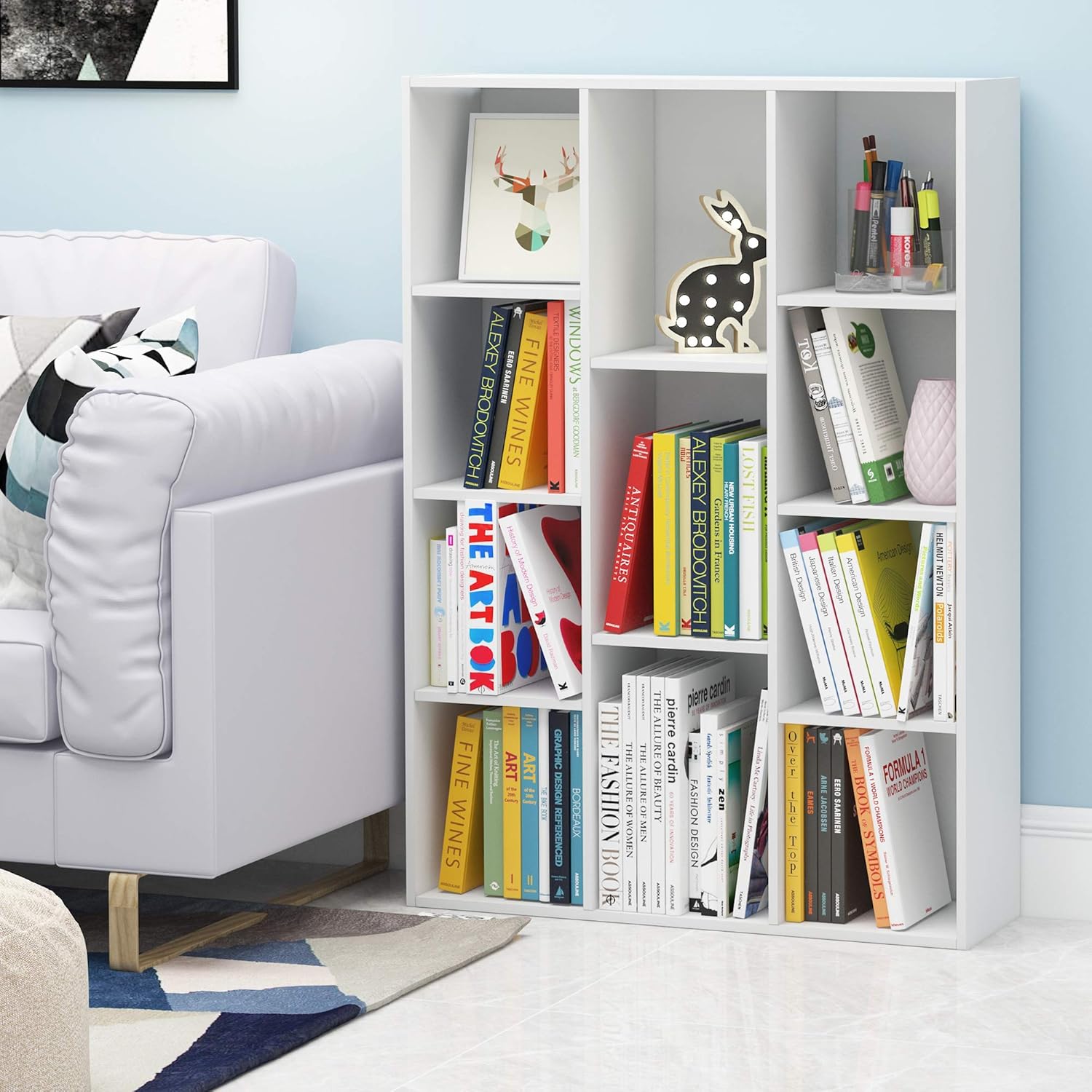 5-Cube Bookshelf, White, Reversible Bookcase for Living Room, Bedroom, Home Office