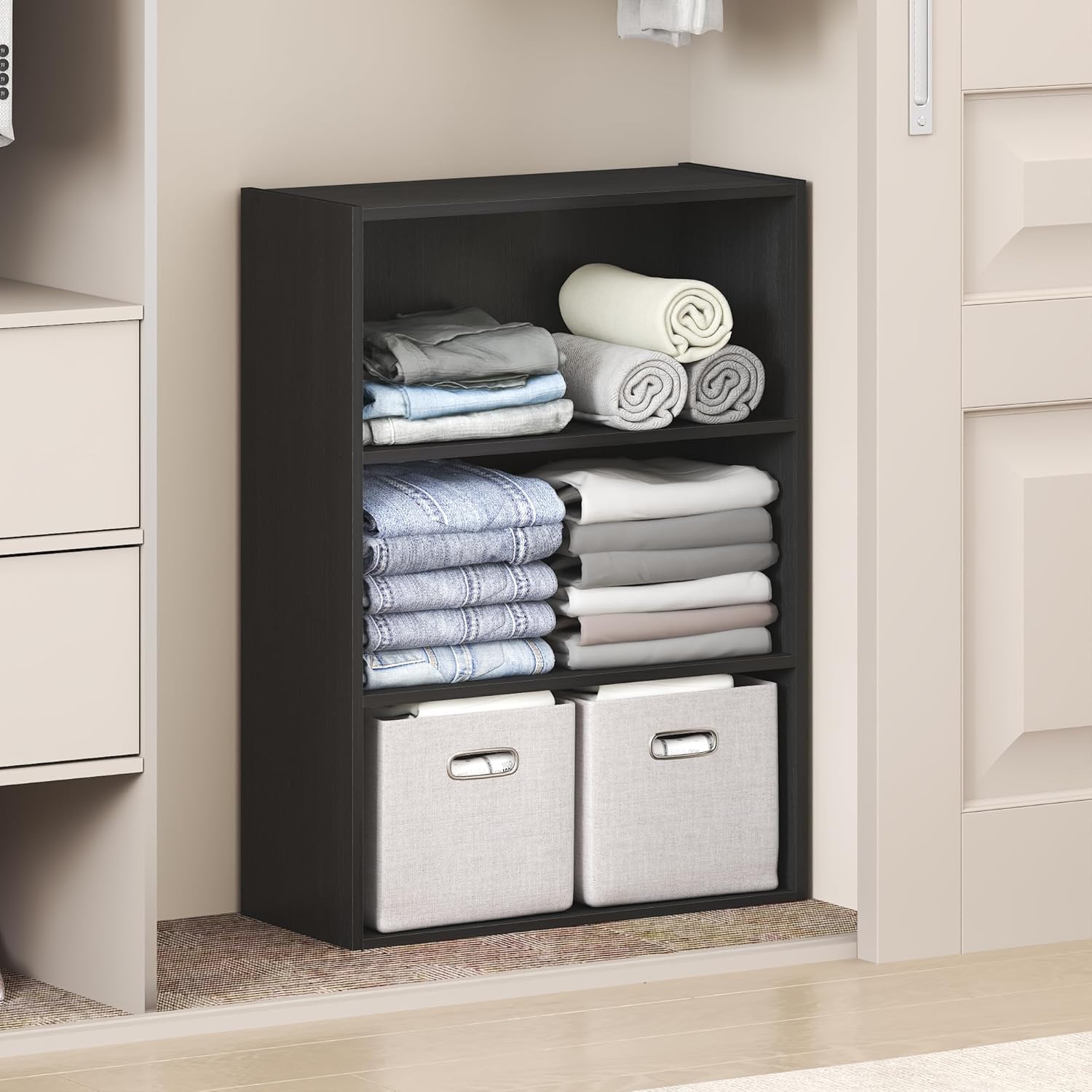 5-Cube Reversible Closet Shelf Organizer, White, Storage for Bedroom or Closet