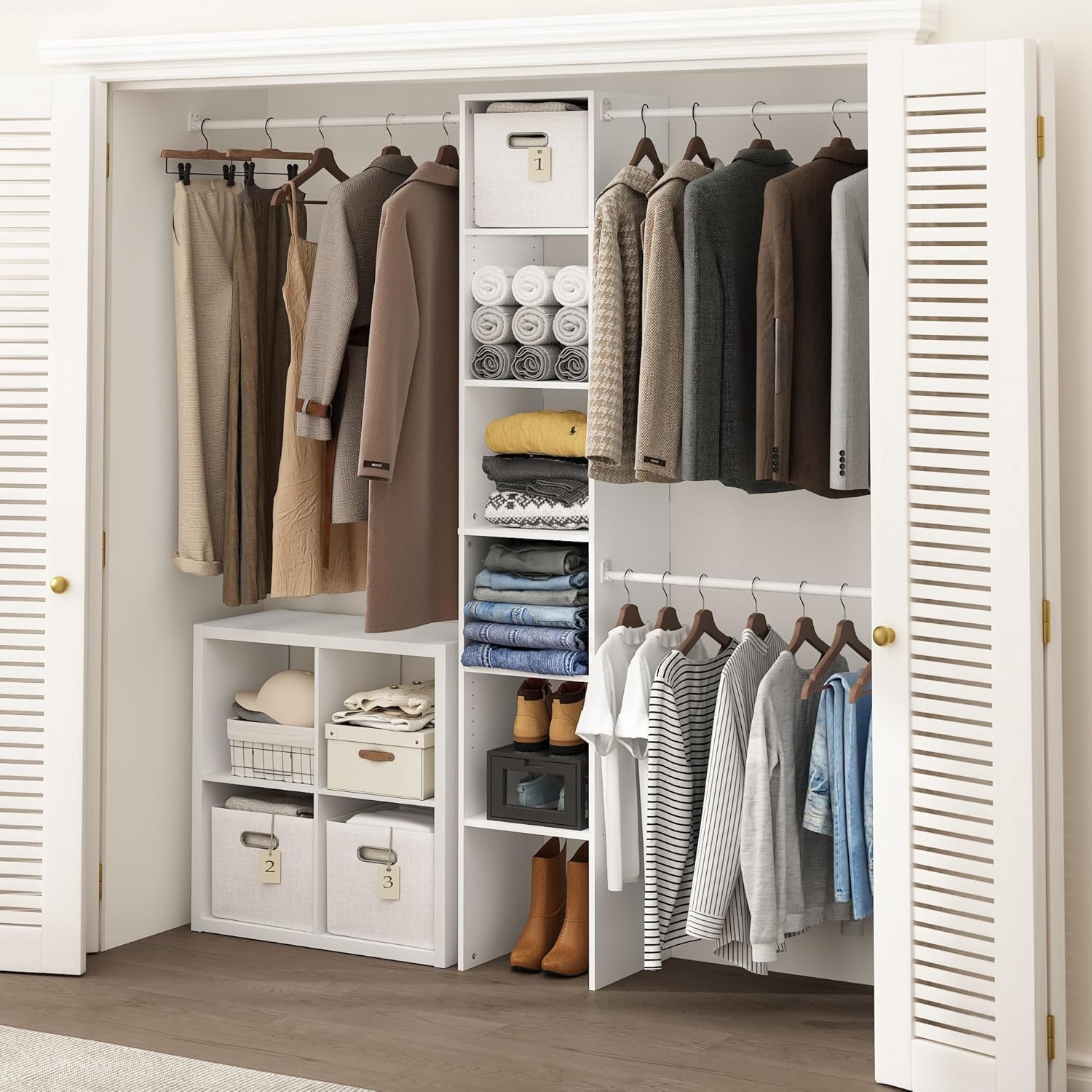 9-Cube Open Shelf Closet Organizer, White, Wardrobe and Bedroom Storage