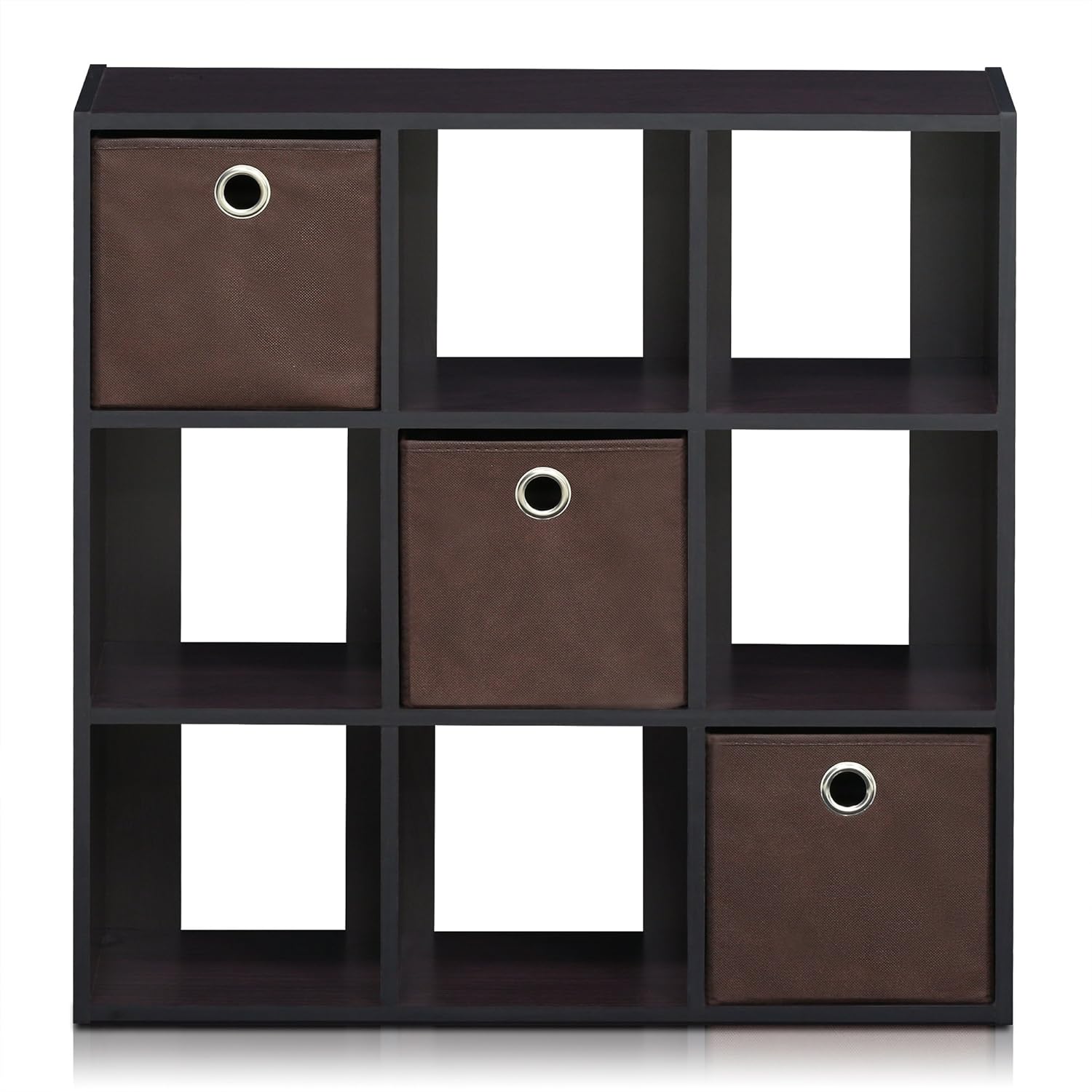 3x2 Cube Storage Bookcase Organizer with Bins, French Oak Grey/Black