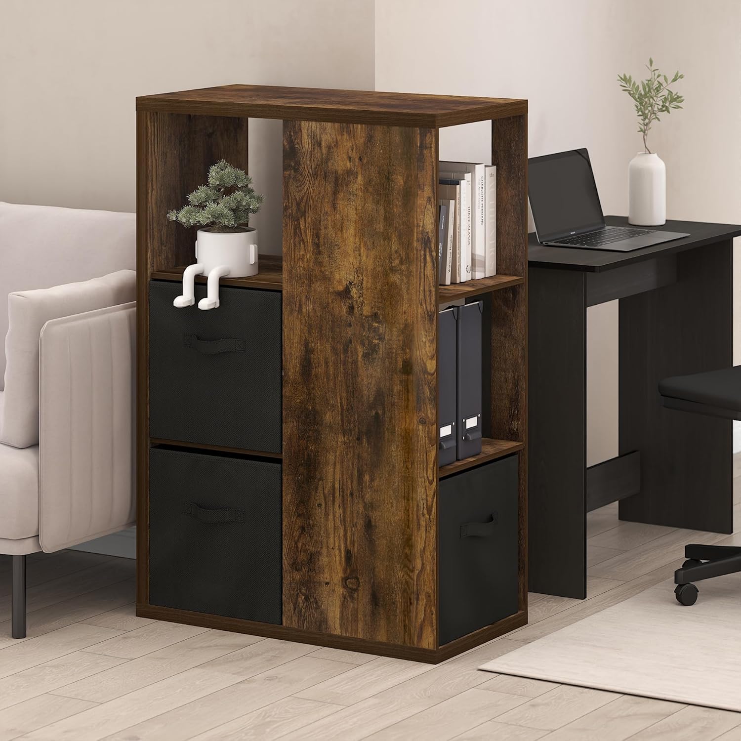 8-Cube Horizontal Bookshelf, White, Cube Storage Organizer for Bedroom & Living Room