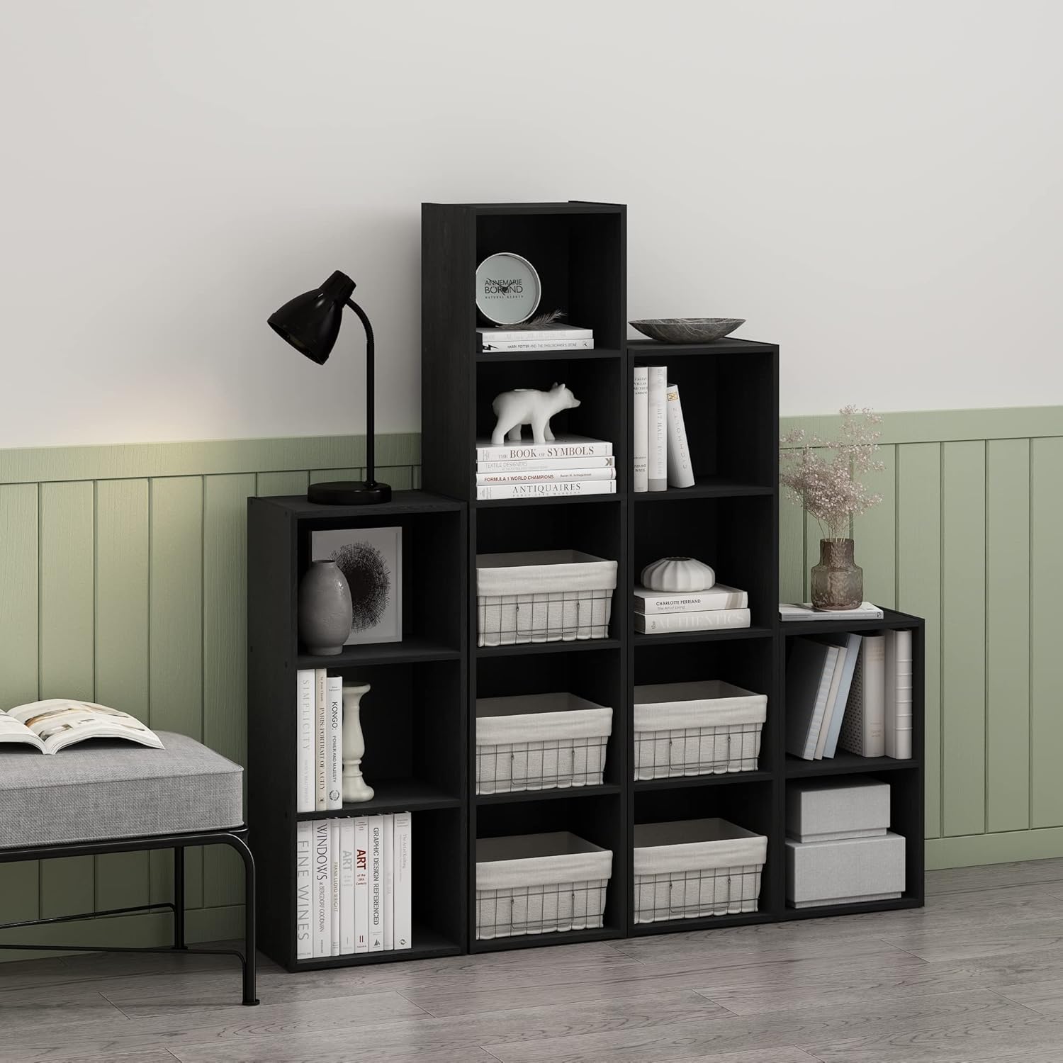 7-Cube Bookshelf, White, Bookcase for Living Room, Bedroom, Home Office