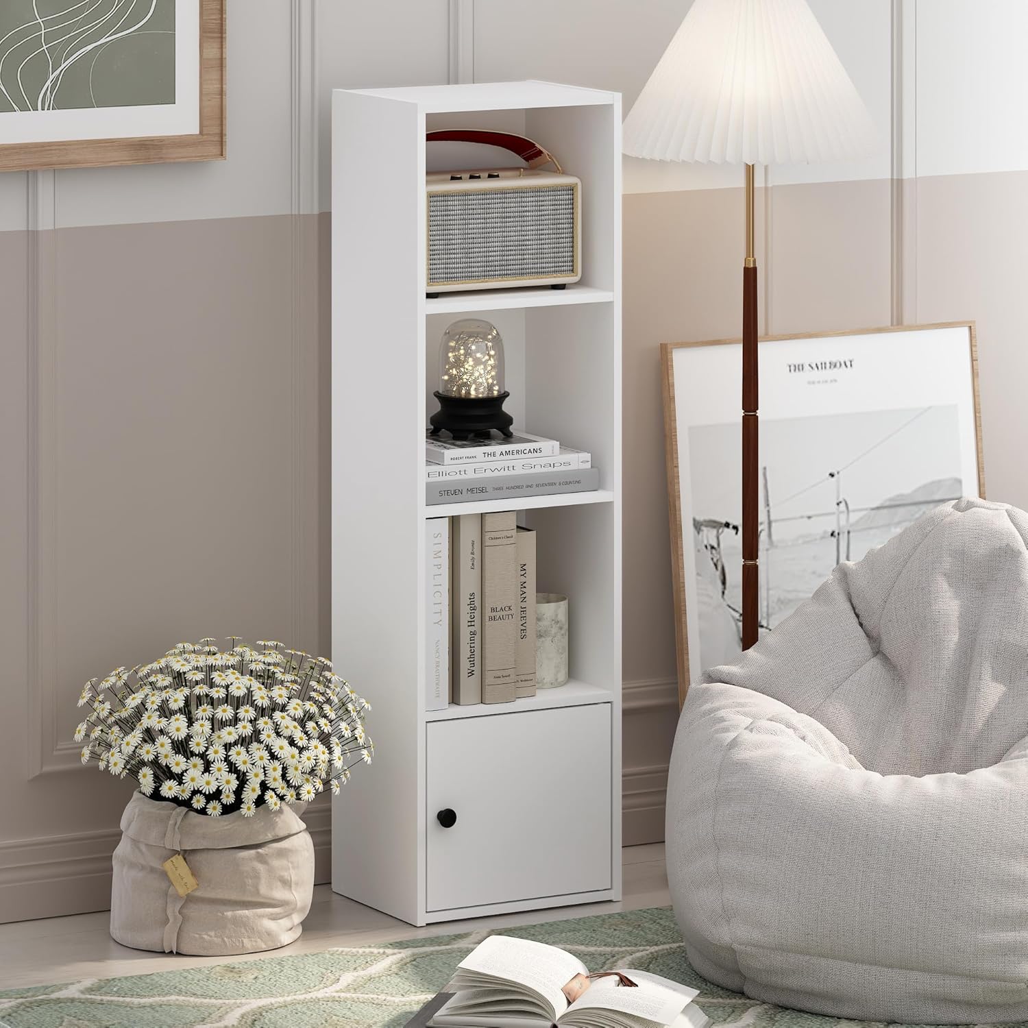 5-Cube Bookshelf, White, Reversible Bookcase for Living Room, Bedroom, Home Office