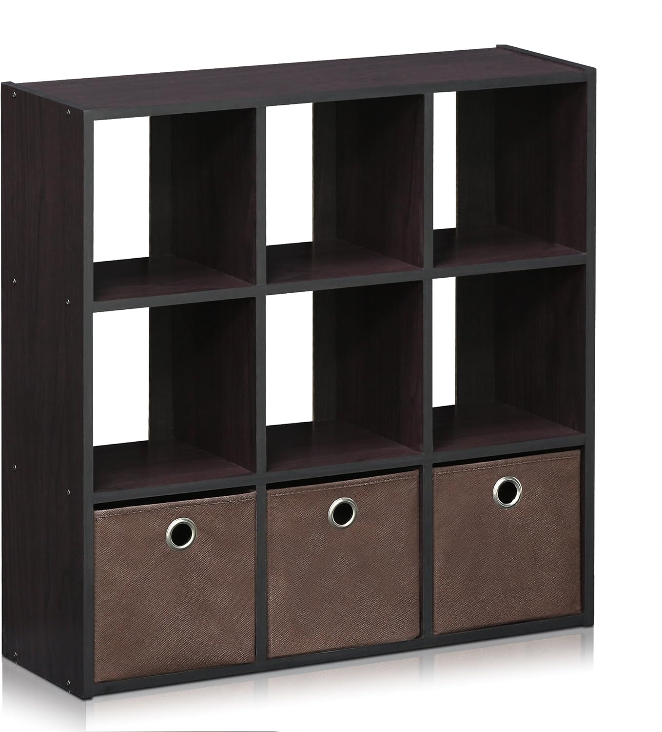 3x2 Cube Storage Bookcase Organizer with Bins, French Oak Grey/Black
