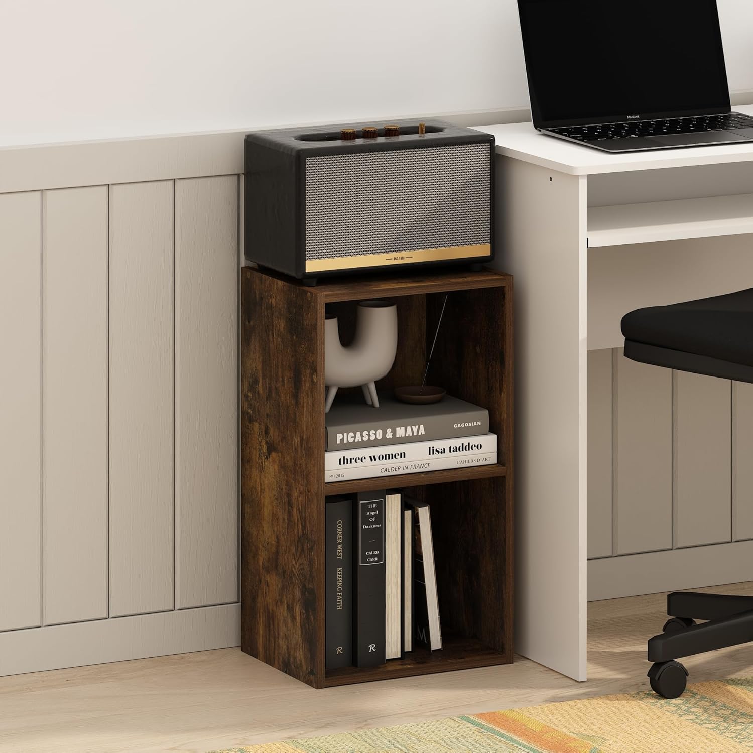 7-Cube Bookshelf, White, Bookcase for Living Room, Bedroom, Home Office