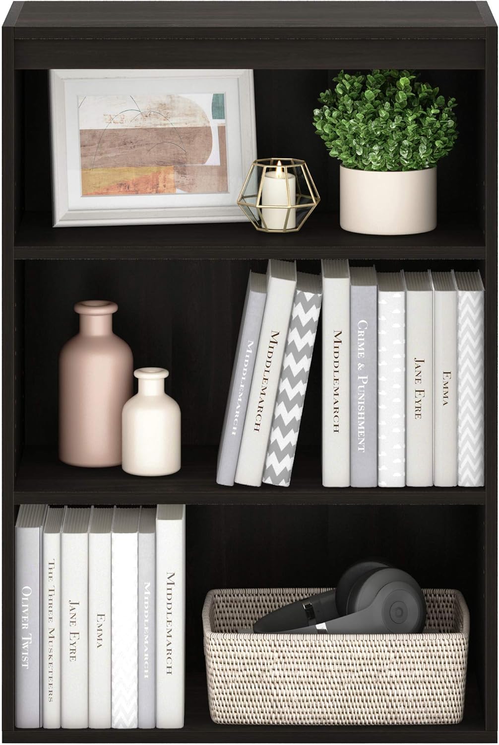 5-Cube Closed Back Bookshelf, Extra Thick Frame, Dark Oak, Storage Organizer