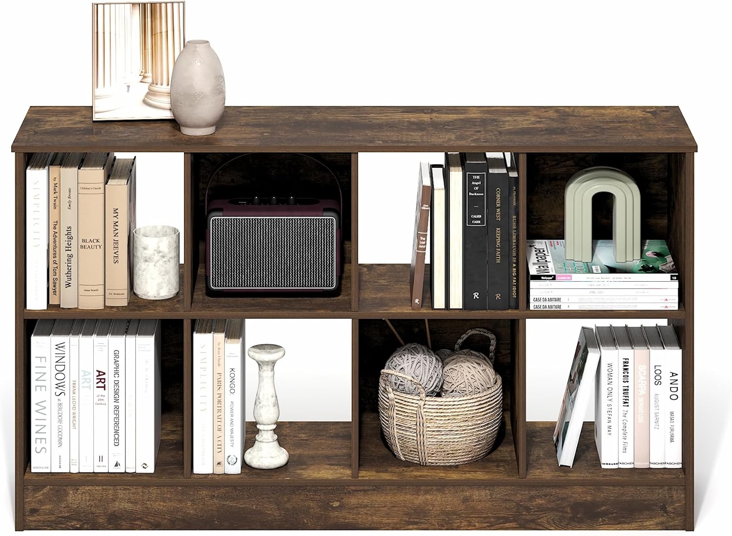 8-Cube Horizontal Bookshelf, White, Cube Storage Organizer for Bedroom & Living Room