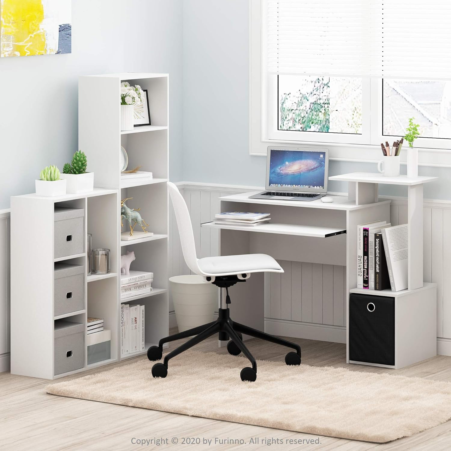 5-Cube Bookshelf, White, Reversible Bookcase for Living Room, Bedroom, Home Office