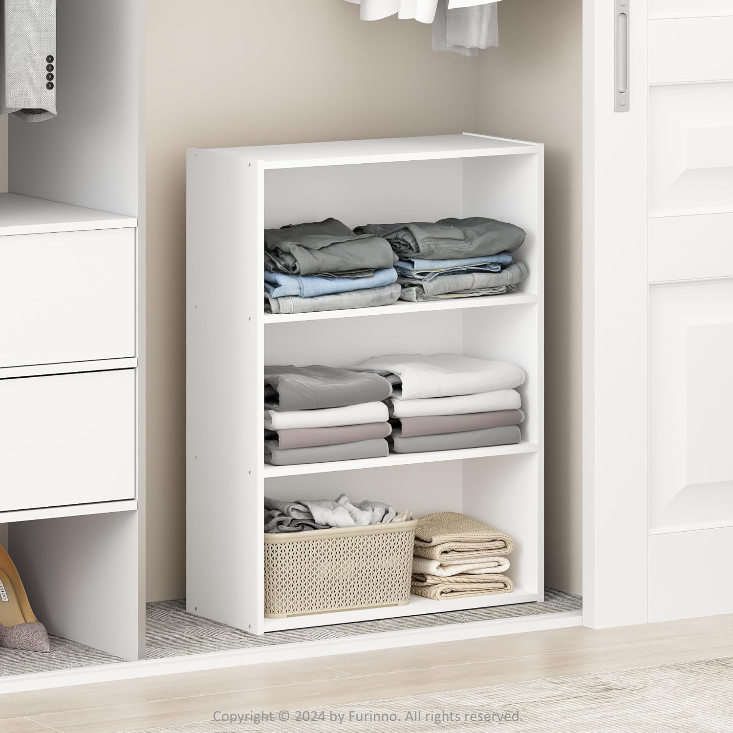 5-Cube Reversible Closet Shelf Organizer, White, Storage for Bedroom or Closet