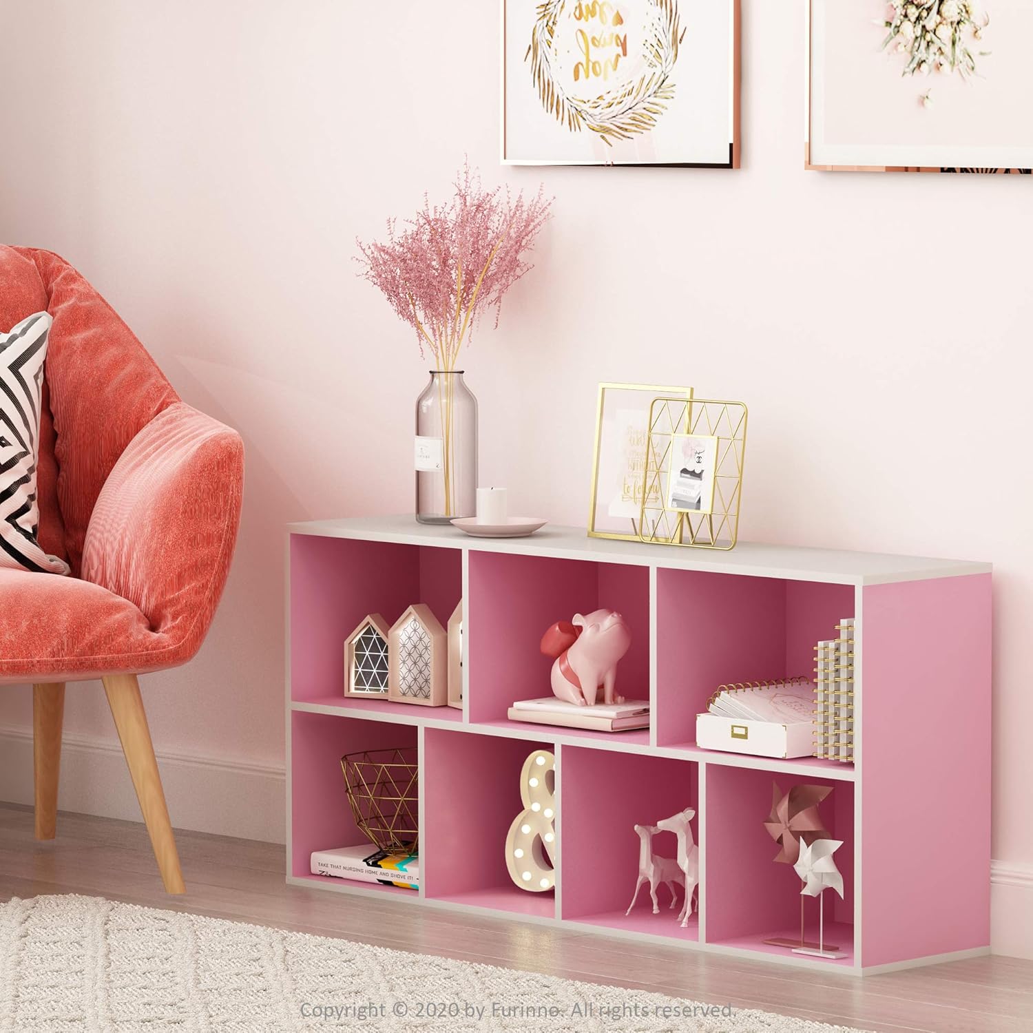 5-Cube Bookshelf, White, Reversible Bookcase for Living Room, Bedroom, Home Office